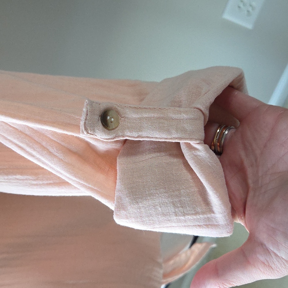 Sim & Sam Sz L 100% Cotton Gauze Button Front Top Peach Tie Hem Boho Blouse‎ - Picture 4 of 8